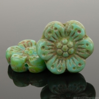 Wild Rose (14mm) Turquoise Opaque with Picasso Finish
