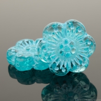 Wild Rose (14mm) Bright Aqua Blue Transparent with Blue Turquoise Wash
