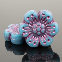 Wild Rose (14mm) Blue Turquoise Opaque with Metallic Pink Wash