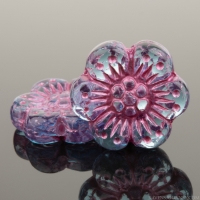 Wild Rose (14mm) Sapphire Blue Transparent with Metallic Pink Wash