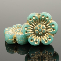 Wild Rose (14mm) Turquoise Opaque with Gold Wash