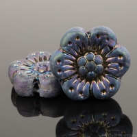 Wild Rose (14mm) Peacock Purple Blue Luster Opaque