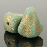 Old Style Drop (13x12mm) Turquoise Opaque with Etched Gold Finish