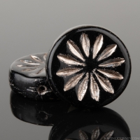 Coin with Aster (12mm) Jet Black Opaque with Platinum Wash