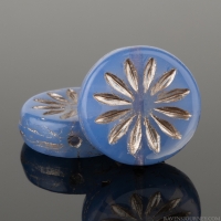 Coin with Aster (12mm) Sapphire Blue Opaline with Platinum Wash