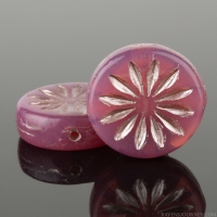 Coin with Aster (12mm) Pink Opaline with Platinum Wash