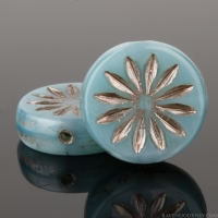 Coin with Aster (12mm) Sky Blue Silk with Platinum Wash