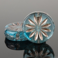Coin with Aster (12mm) Aqua Blue Transparent with Platinum Wash