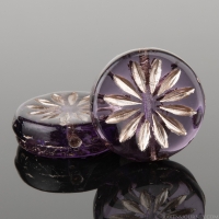 Coin with Aster (12mm) Tanzanite Purple Transparent with Platinum Wash