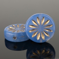 Coin with Aster (12mm) Sapphire Blue Opaline with Gold Wash
