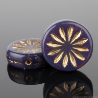 Coin with Aster (12mm) Dark Purple Opaline with Gold Wash