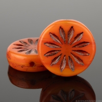 Coin with Aster (12mm) Orange Opaline with Metallic Brown Wash