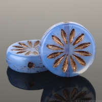 Coin with Aster (12mm) Sapphire Blue Opaline with Dark Bronze Wash