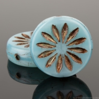 Coin with Aster (12mm) Sky Blue Silk with Dark Bronze Wash