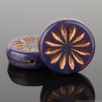Coin with Aster (12mm) Dark Purple Opaline with Dark Bronze Wash