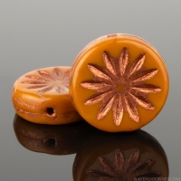 Coin with Aster (12mm) Mustard Orange Opaque with Copper Wash