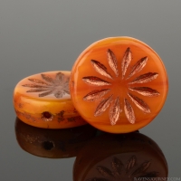 Coin with Aster (12mm) Orange Opaline with Copper Wash