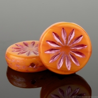 Coin with Aster (12mm) Orange Opaline with Pink Wash