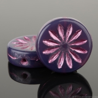 Coin with Aster (12mm) Dark Purple Opaline with Pink Wash