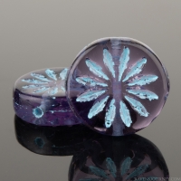 Coin with Aster (12mm) Tanzanite Purple Transparent with Aqua Wash