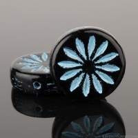 Coin with Aster (12mm) Jet Black Opaque with Aqua Wash