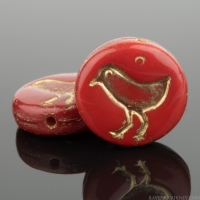 Coin with Bird (12mm) Persian Red Opaque with Gold Wash