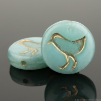 Coin with Bird (12mm) Sky Blue Silk with Gold Wash