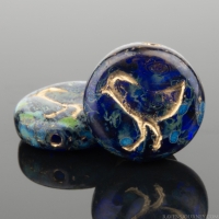 Coin with Bird (12mm) Cobalt Blue Transparent with Picasso Finish and Gold Wash