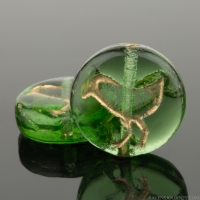 Coin with Bird (12mm) Tourmaline Green Transparent with Gold Wash