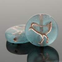 Coin with Bird (12mm) Aqua Blue Transparent Matte with Platinum Wash