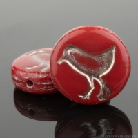 Coin with Bird (12mm) Persian Red Opaque with Platinum Wash