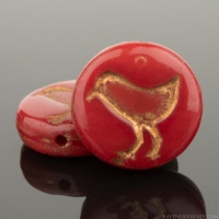Coin with Bird (12mm) Persian Red Opaque with Dark Bronze Wash