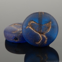 Coin with Bird (12mm) Capri Blue Transparent with Dark Bronze Wash