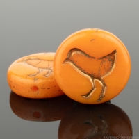 Coin with Bird (12mm) Orange Opaque with Dark Brown Wash