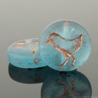 Coin with Bird (12mm) Aqua Blue Transparent with Copper Wash