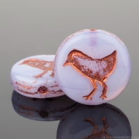 Coin with Bird (12mm) Lilac Purple Silk with Copper Wash