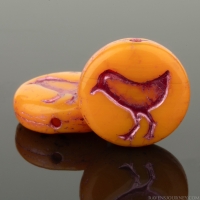 Coin with Bird (12mm) Orange Opaque with Metallic Pink Wash
