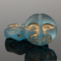 Moon Face (13mm) Aqua Blue Transparent Matte with Gold Wash