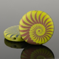 Coin (17mm) Gaspeite Green Opaque Matte with Rainbow Finish and Laser Etched Spiral Design