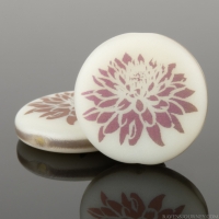 Coin (17mm) Ivory Opaque Matte with Rainbow Finish and Laser Etched Dahlia Design
