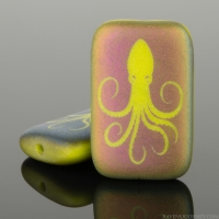 Rectangle (19x12mm) Gaspeite Green Opaque Matte with Rainbow Finish and Laser Etched Octopus Design