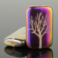 Rectangle (19x12mm) Ivory Opaque with Rainbow Finish and Laser Etched Tree Design