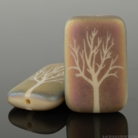 Rectangle (19x12mm) Ivory Opaque Matte with Rainbow Finish and Laser Etched Tree Design