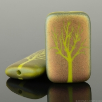 Rectangle (19x12mm) Gaspeite Green Opaque Matte with Rainbow Finish and Laser Etched Tree Design