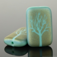 Rectangle (19x12mm) Turquoise Opaque Matte with Rainbow Finish and Laser Etched Tree Design