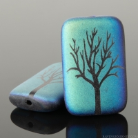 Rectangle (19x12mm) Jet Black Opaque Matte with Aurora Borealis Finish and Laser Etched Tree Design