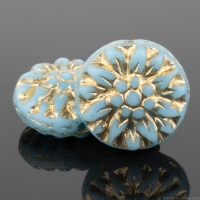 Dahlia Flower (15mm) Sky Blue Turquoise Opaque with Gold Wash