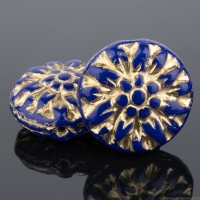 Dahlia Flower (15mm) Royal Blue Opaque with Gold Wash