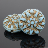 Dahlia Flower (15mm) Sky Blue Turquoise Opaque with Dark Bronze Wash