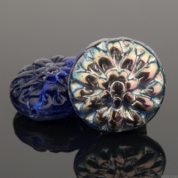 Dahlia Flower (15mm) Cobalt Blue Transparent with Metallic Patina Half Coat Finish